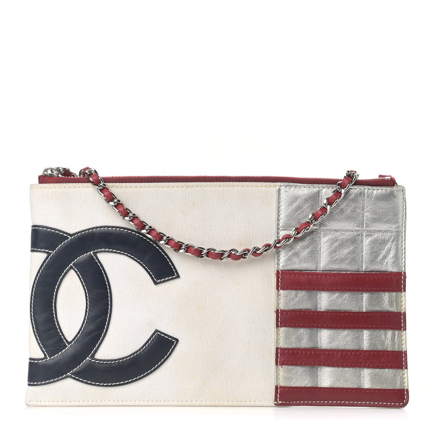 Canvas Metallic Lambskin Quilted Flag CC Pochette White