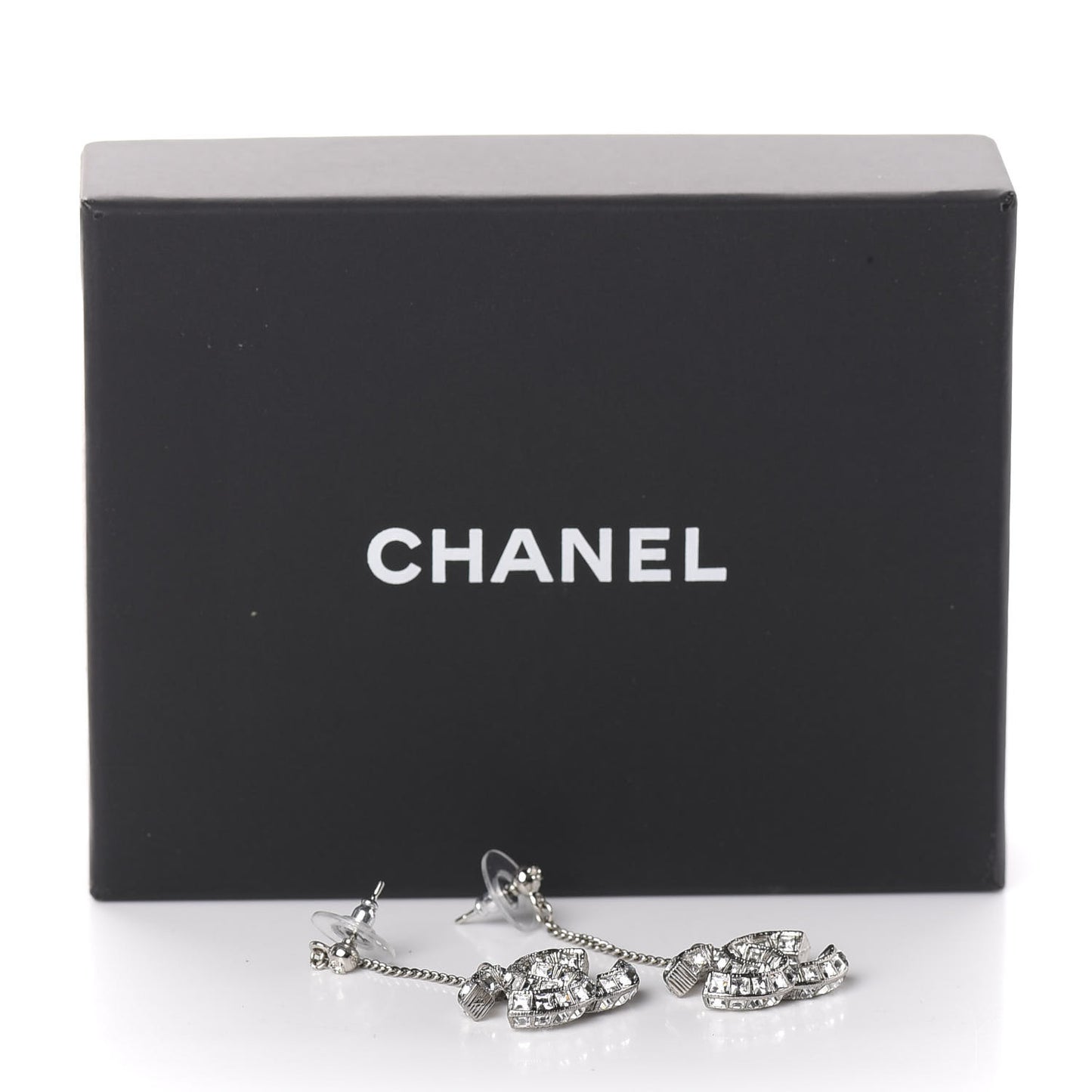 Baguette Crystal CC Drop Earrings Silver