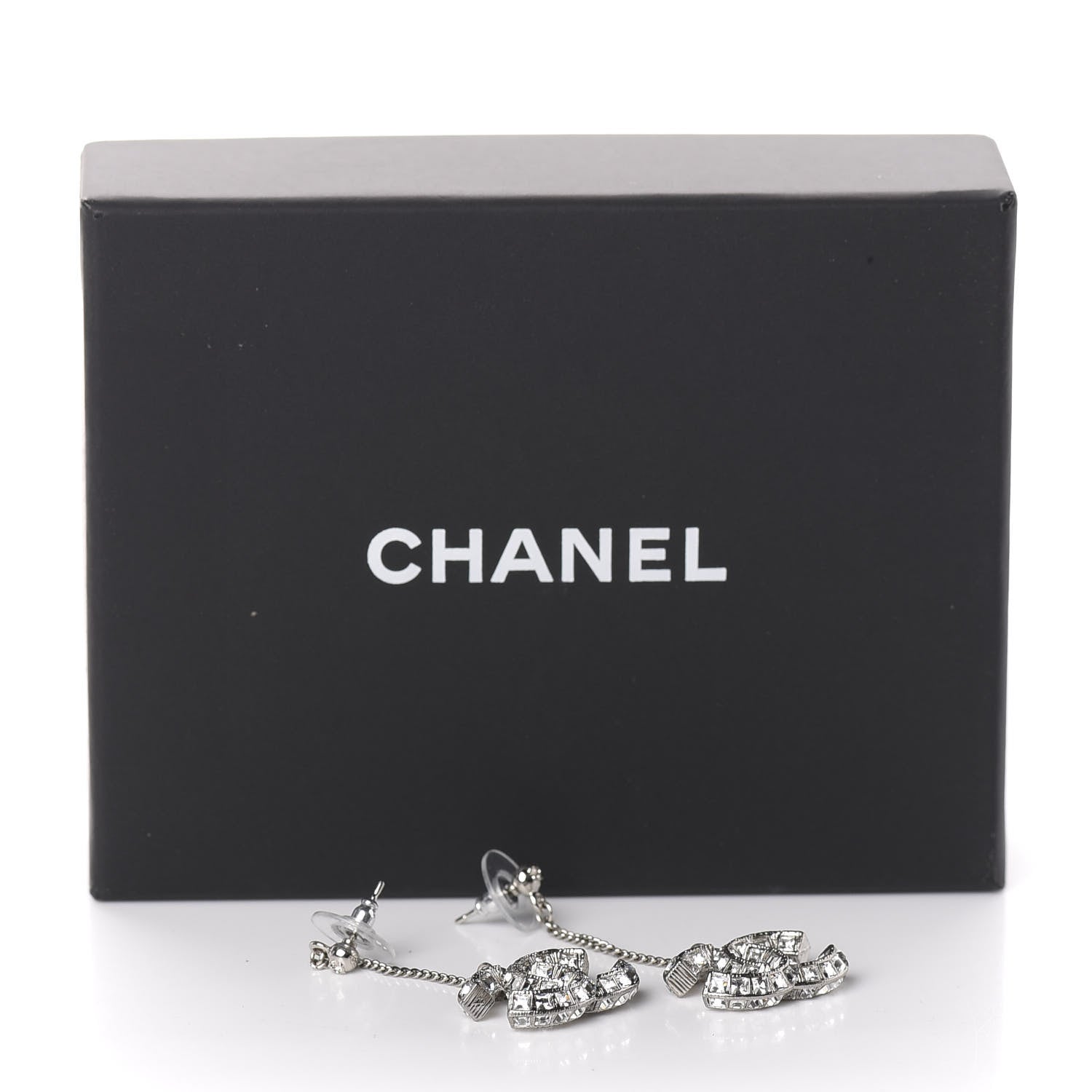 Chanel Baguette Crystal CC Drop Earrings Silver 4 of 4