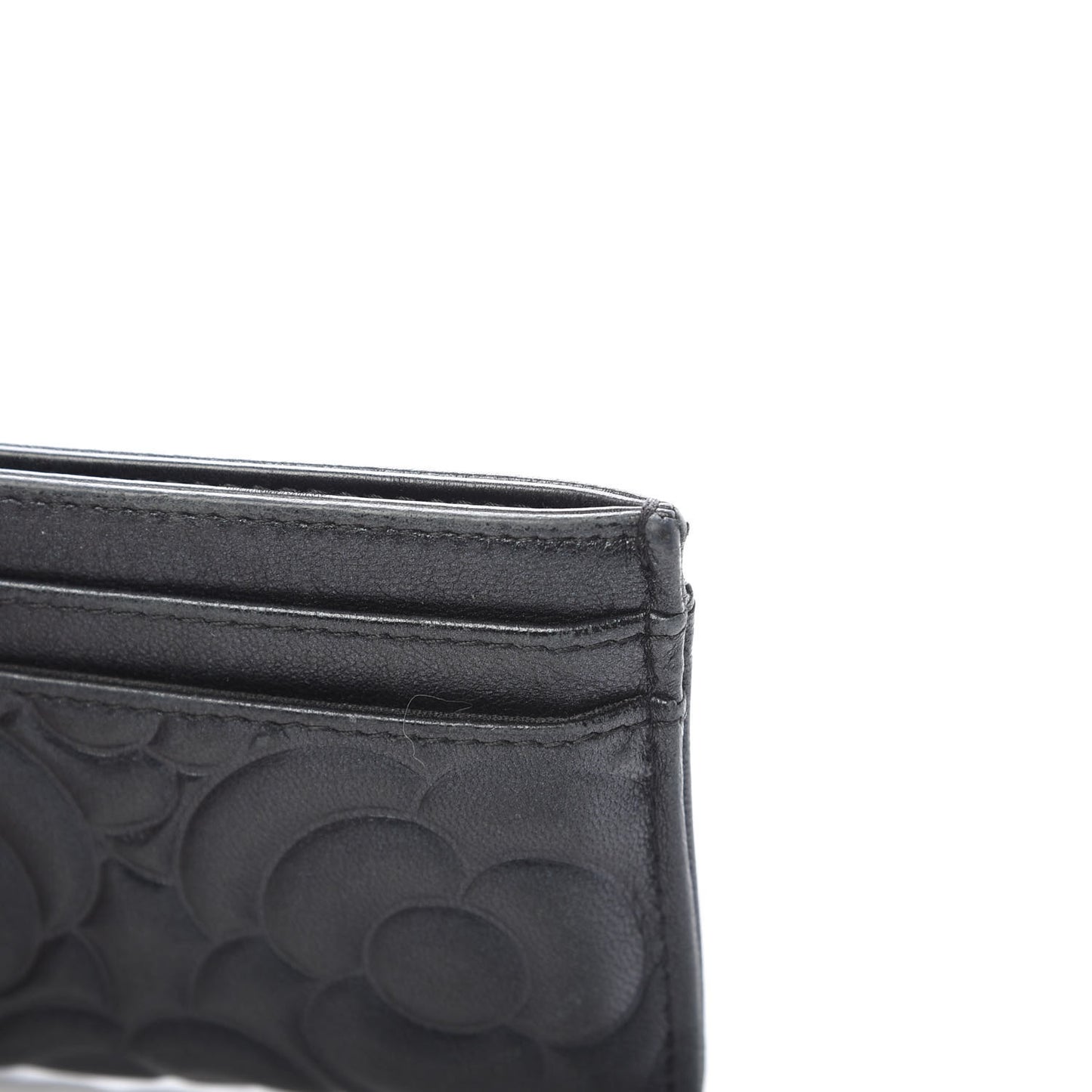 Lambskin Camellia Embossed Card Holder Black