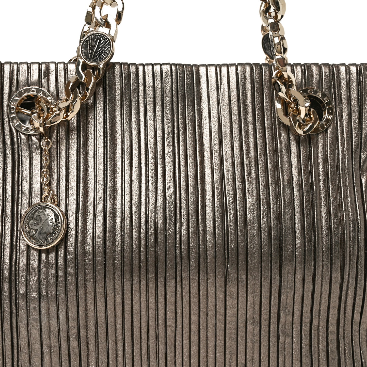 Metallic Calfskin Monte Plisse Tote Bronze