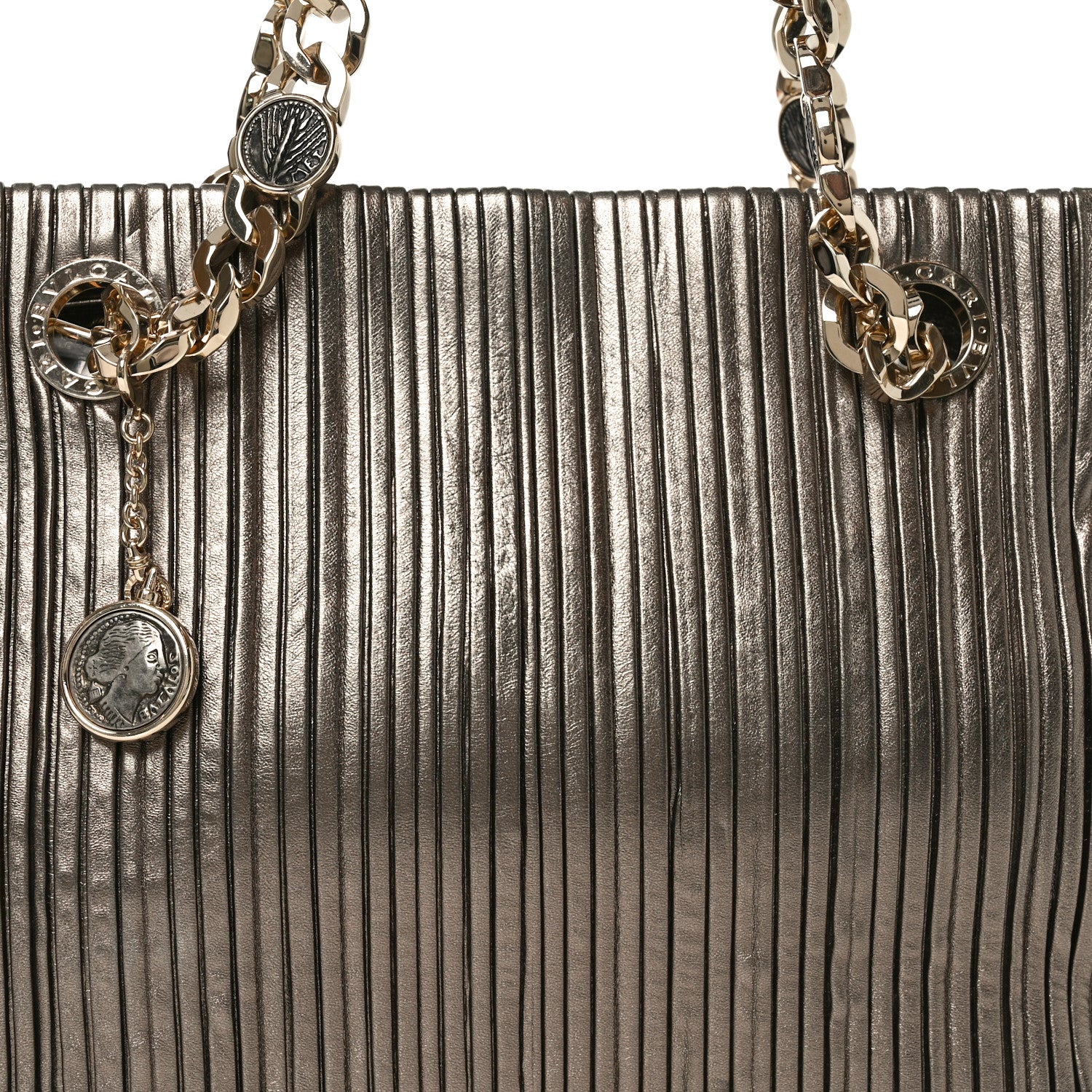 Bulgari Metallic Calfskin Monte Plisse Tote Bronze 7 of 9