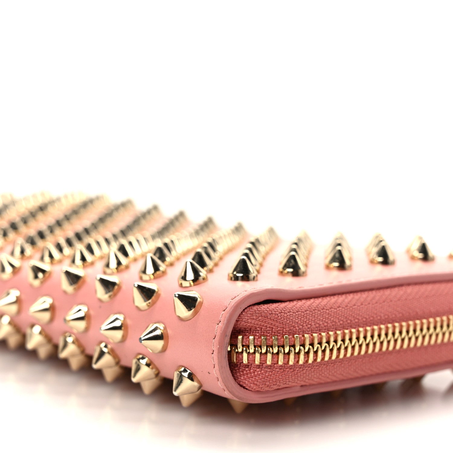 Christian Louboutin Calfskin Panettone Spiked Zip Around Wallet Pink 9 of 9