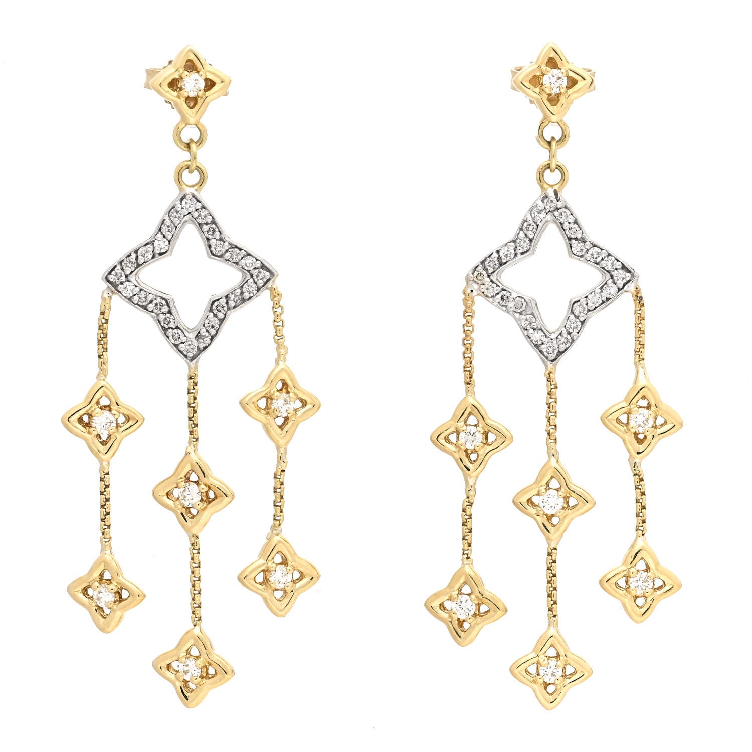 David Yurman 18K Yellow White Gold Diamond Quatrefoil Chandelier Earrings 1 of 4