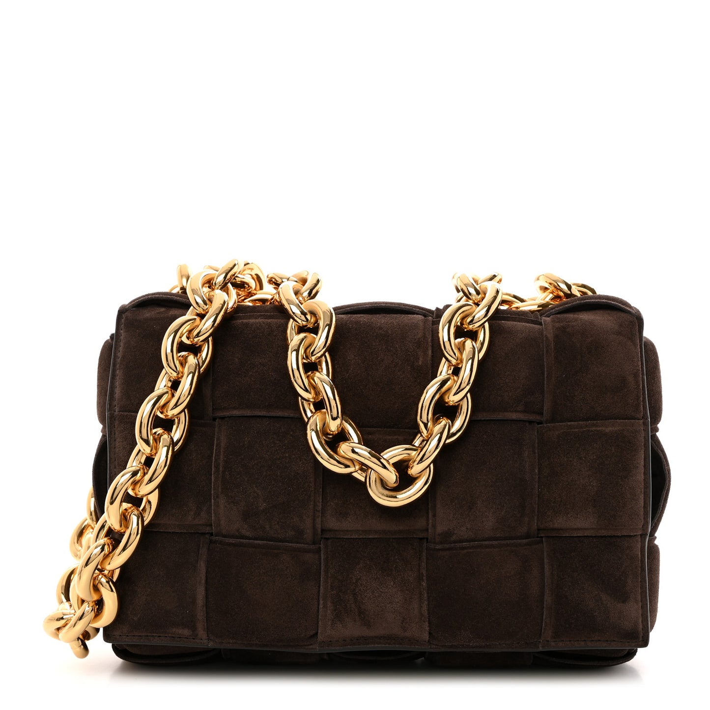 Suede Maxi Intrecciato Padded Chain Cassette Crossbody Bag Fondant