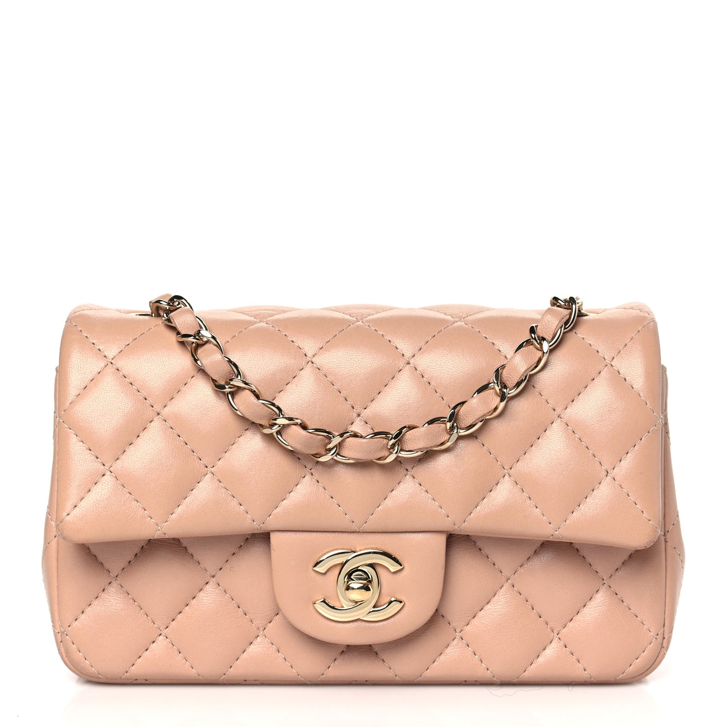Lambskin Quilted Mini Rectangular Flap Beige