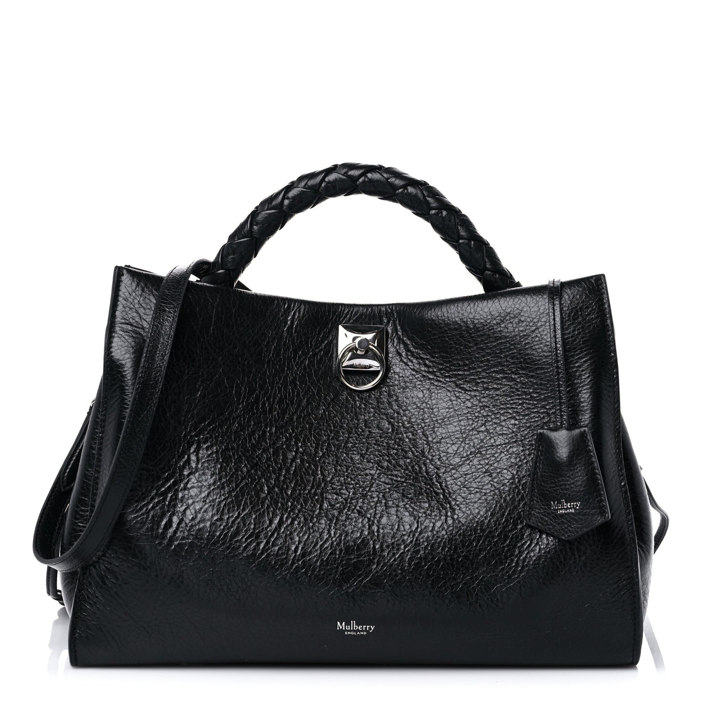 Shiny Calfskin Iris Tote Black