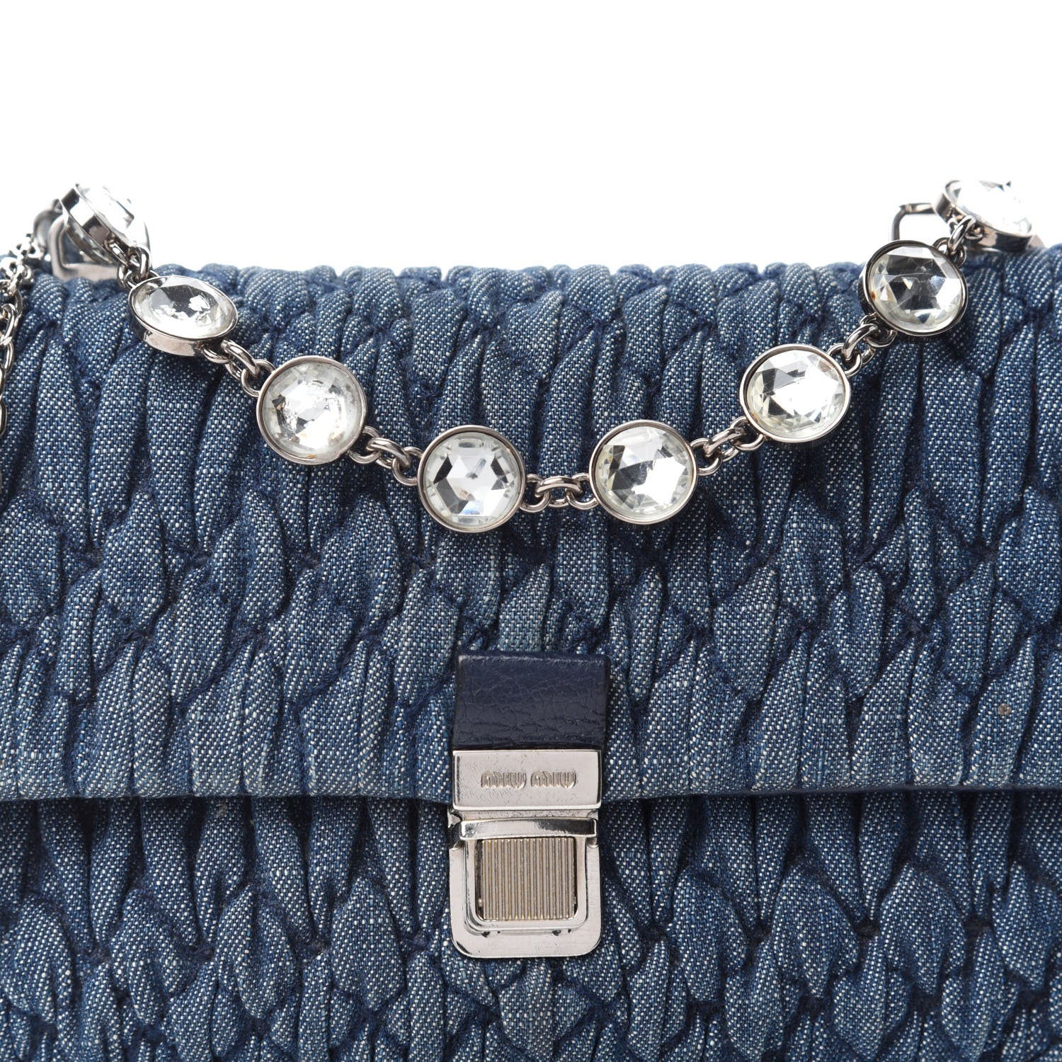 Miu Miu Denim Matelasse Crystal Chain Crossbody Bag Blue 10 of 10