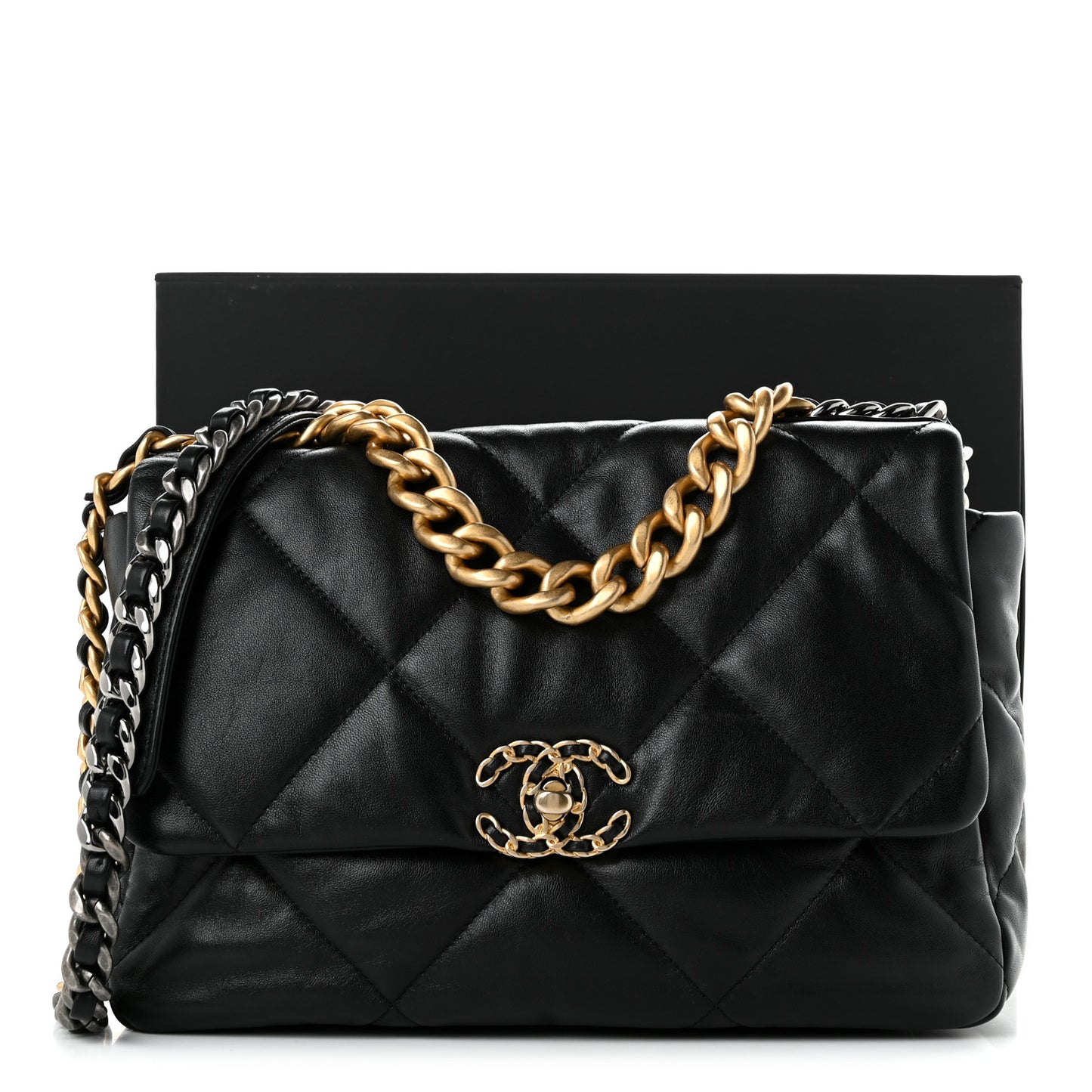 Lambskin Quilted Large Chanel 19 Flap Black