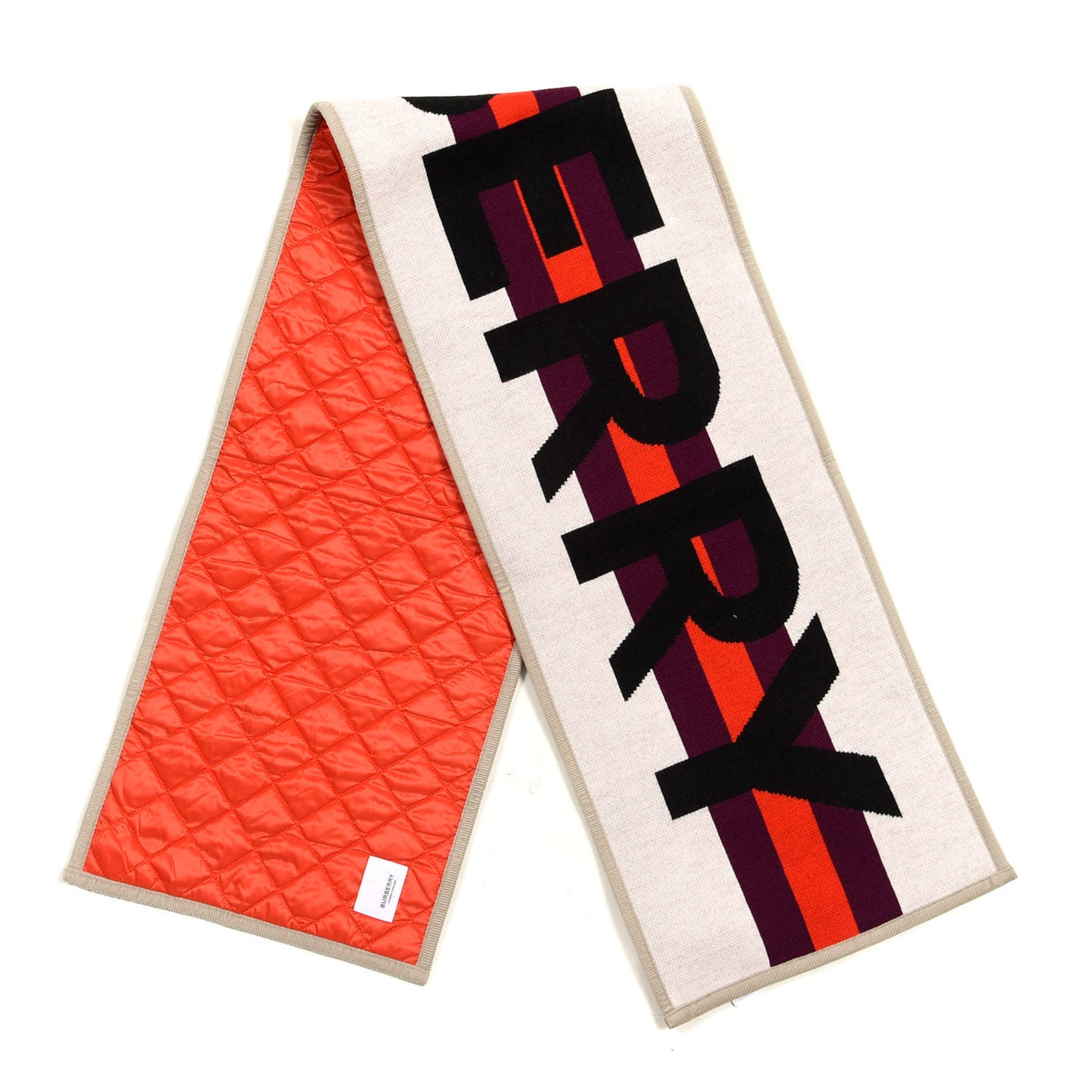 Wool Knit Nylon Quilted Logo Scarf Red