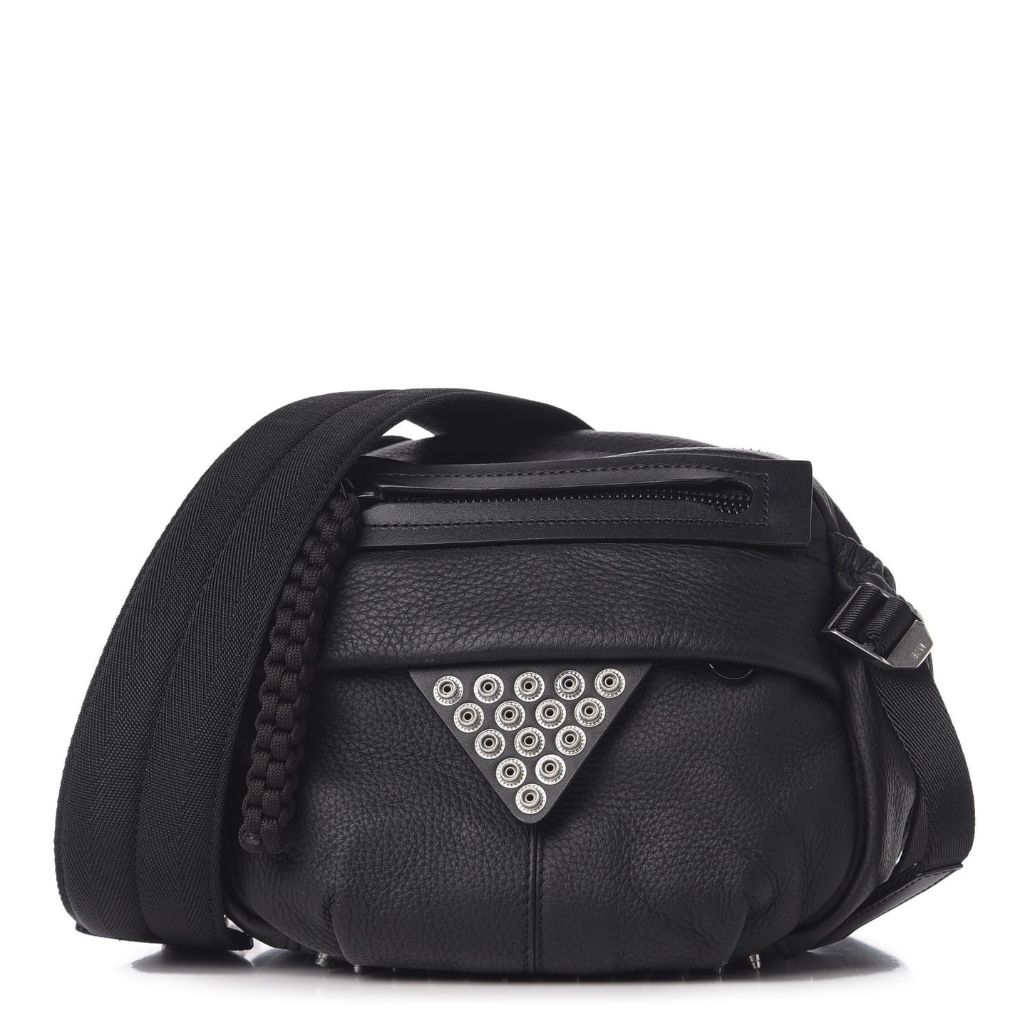 Pebbled Deerskin Mesh Snap Embellished Convertible Shoulder Bag Black