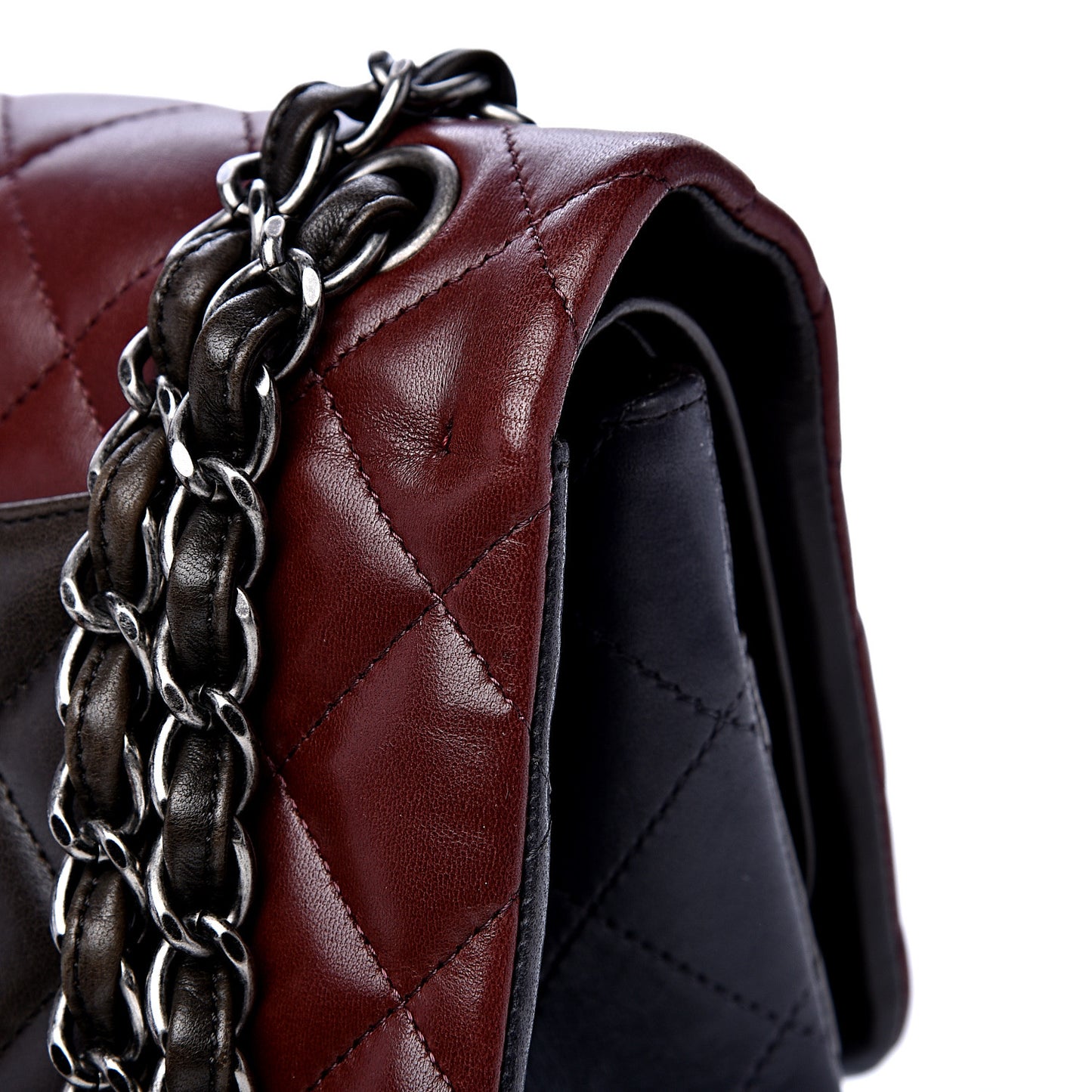 Lambskin Quilted Jumbo Tri-Color Double Flap Burgundy