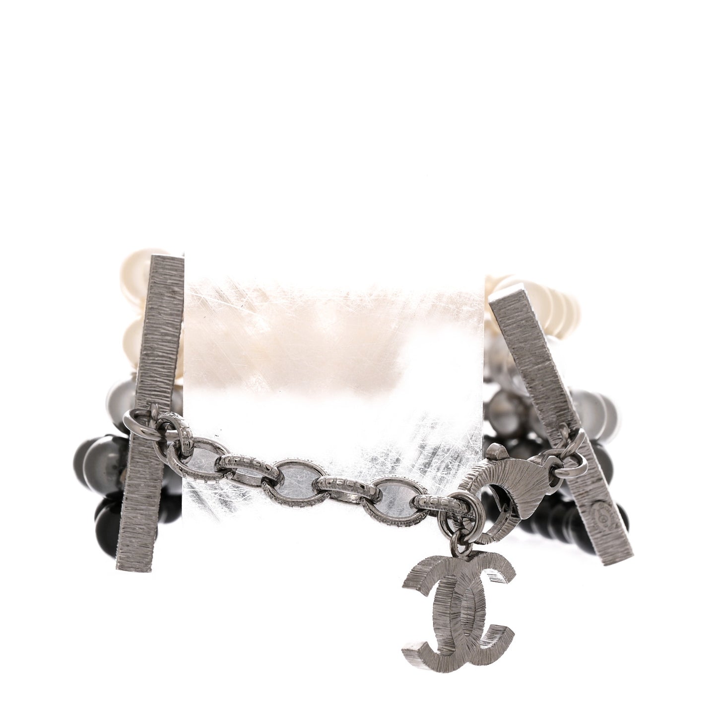 Pearl Bead CC Multistrand Bracelet Grey Black Ivory