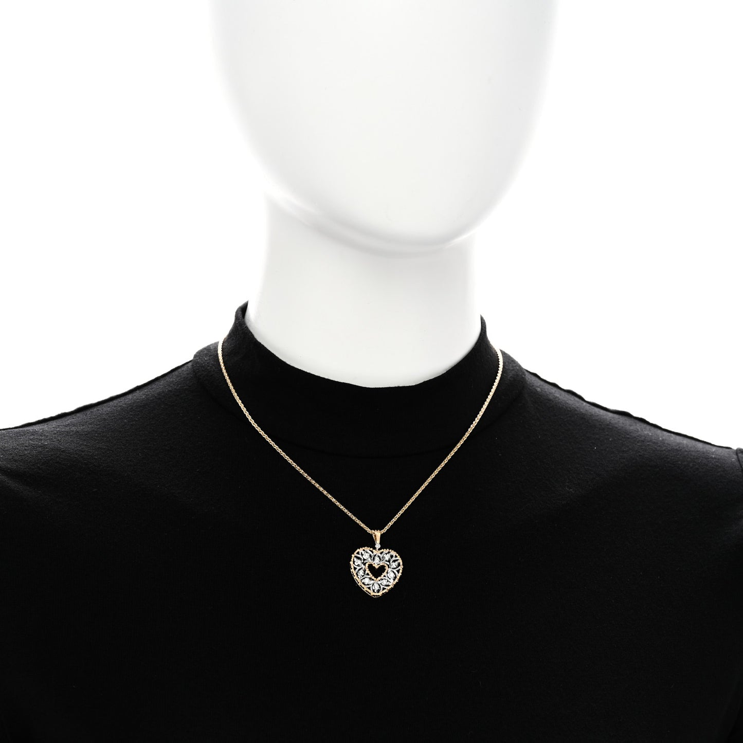 18K Yellow White Gold Diamond Ramage Pendant Necklace