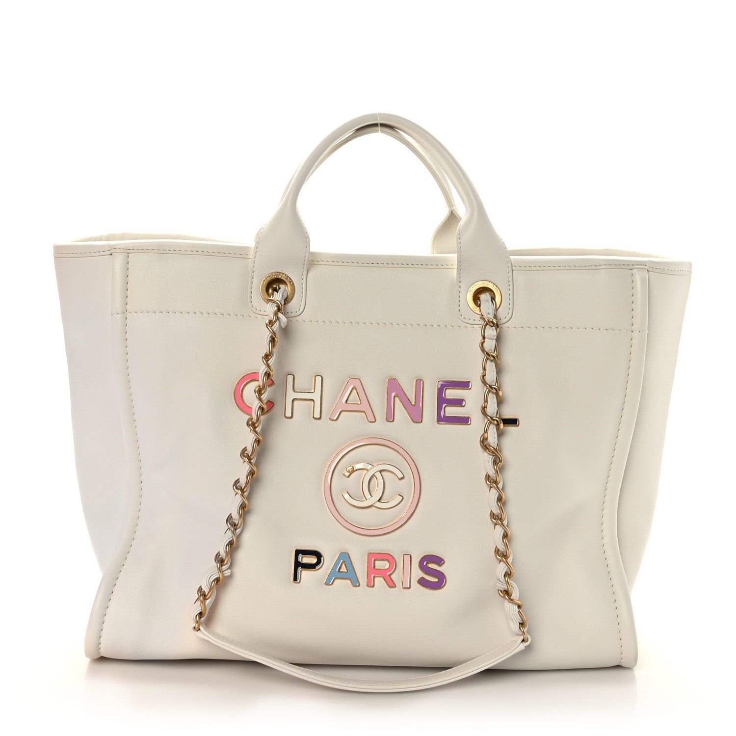 Chanel Calfskin Medium Deauville Tote White Multicolor 1 of 12