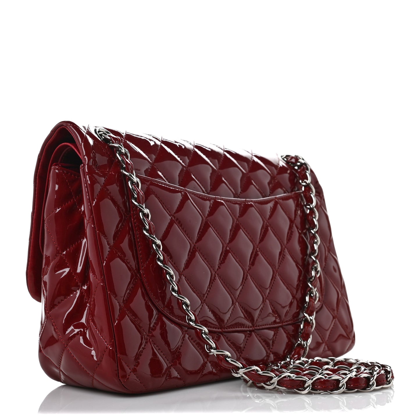 Patent Quilted Jumbo Double Flap Dark Red