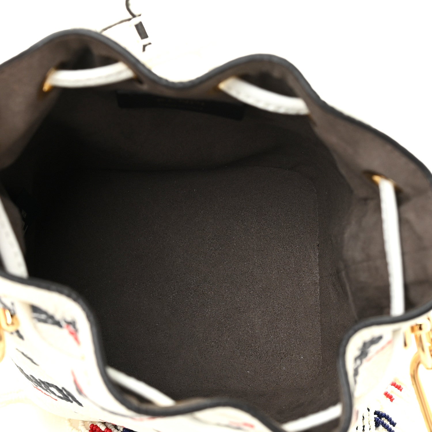 Fendi X FILA Calfskin F is Fendi Mania Fringe Mini Mon Tresor Bucket Bag White 5 of 12