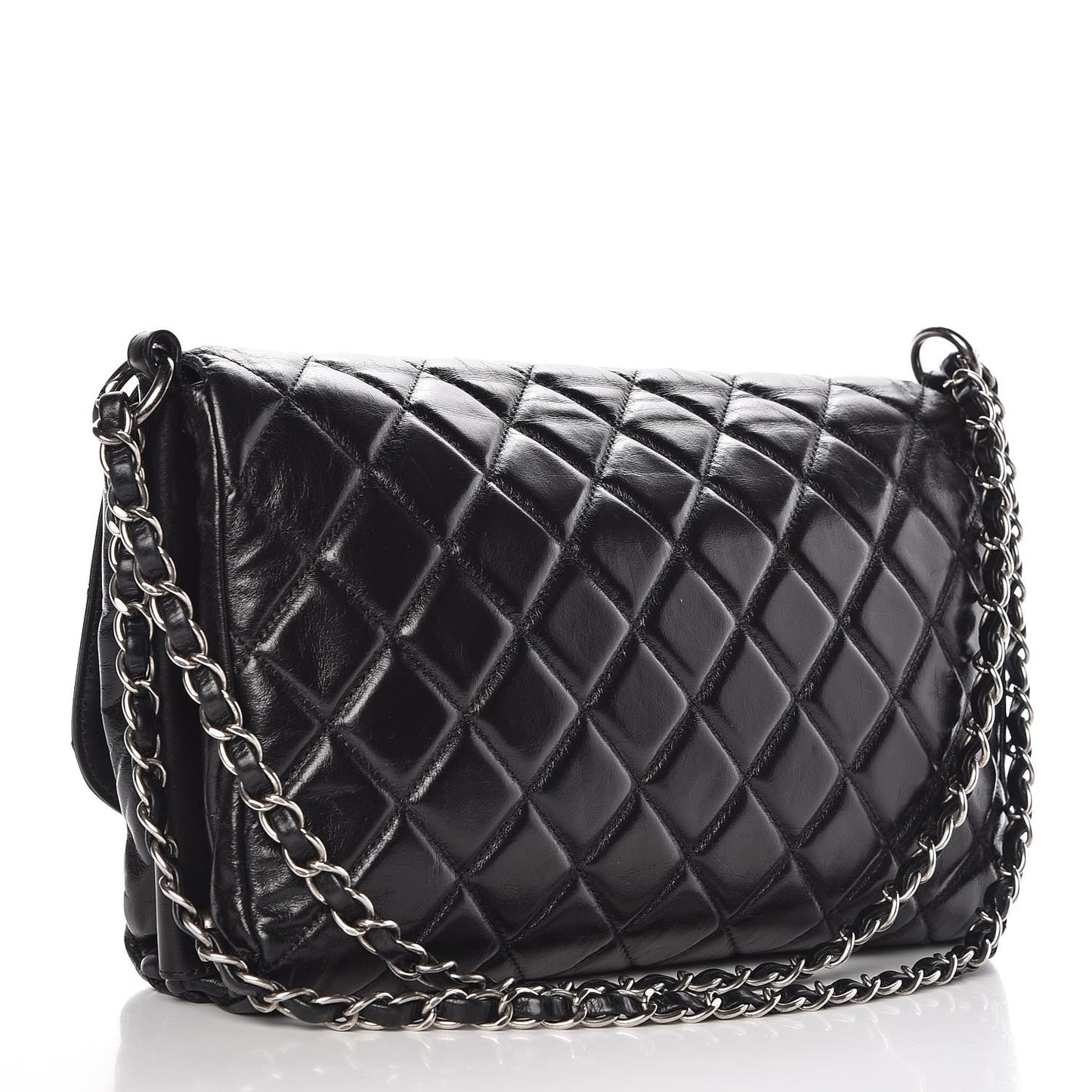 Glazed Calfskin Quilted Soft Boy Flap Black