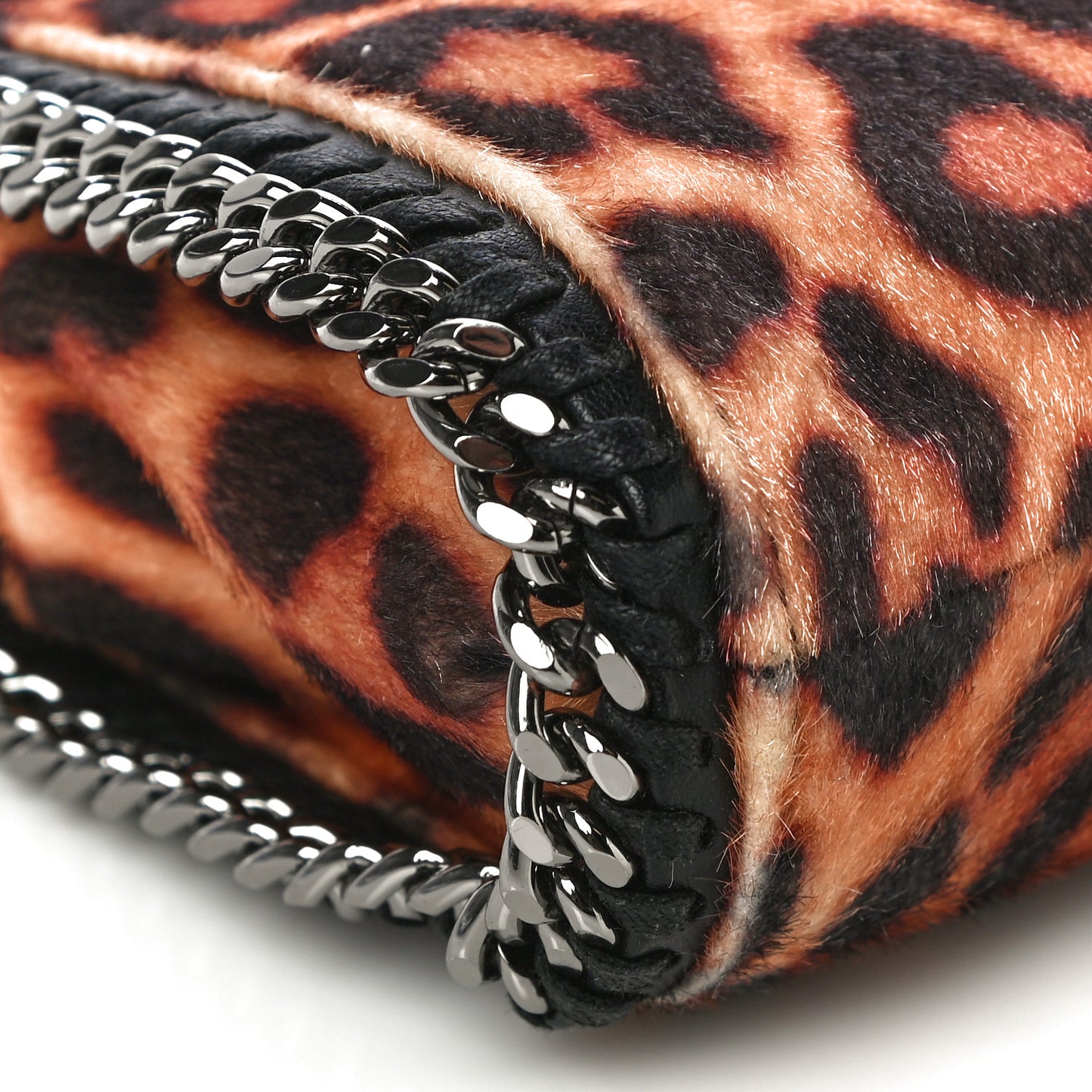 Faux Calf Hair Leopard Print Mini Falabella Fold Over Tote Black