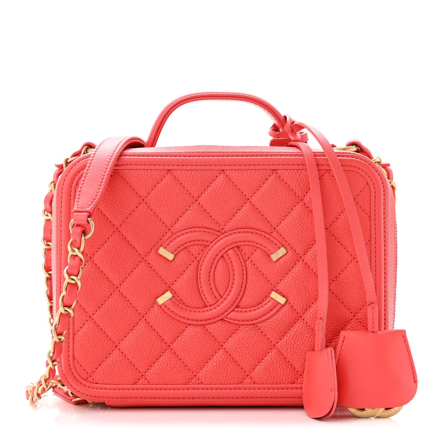 Chanel Caviar Quilted Medium CC Filigree Vanity Case Coral 1 of 10