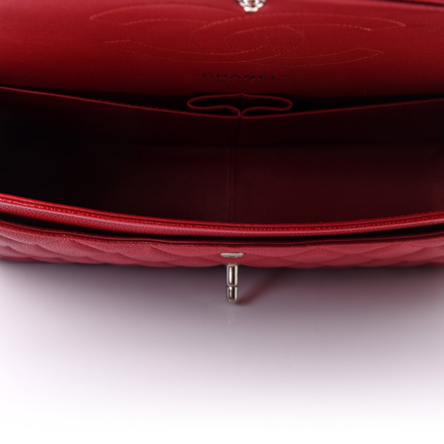 Caviar Quilted Jumbo Double Flap Red
