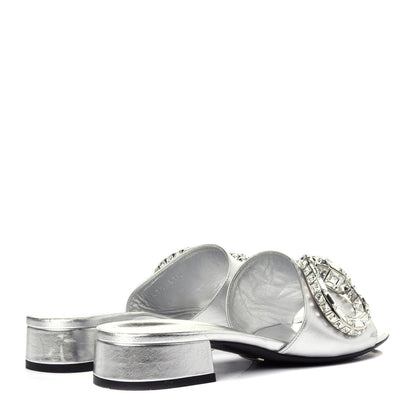 Gucci Metallic Nappa Crystal Maxine Horsebit Slide Sandals 37.5 Silver 4 of 12