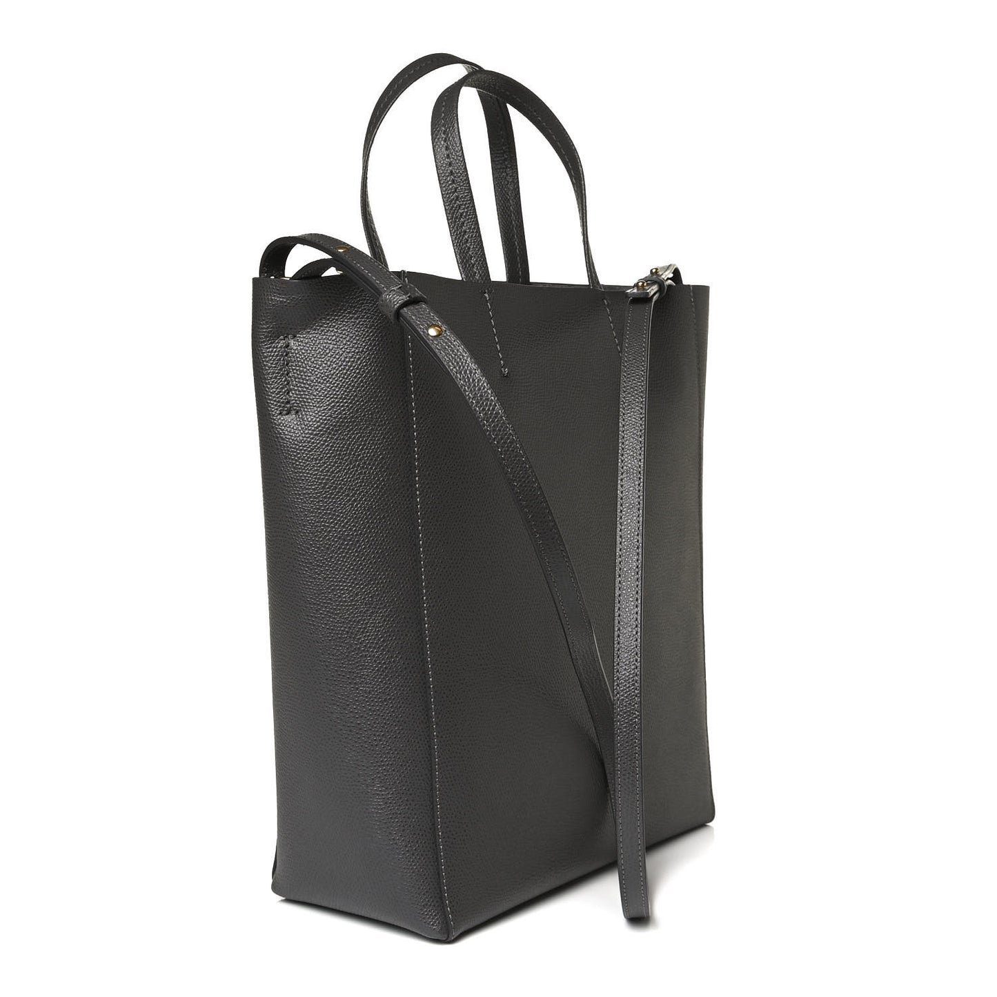 Grained Calfskin Small Vertical Cabas Black