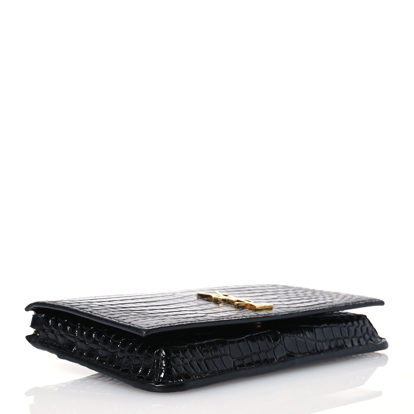Crocodile Embossed Monogram Phone Holder Crossbody Black