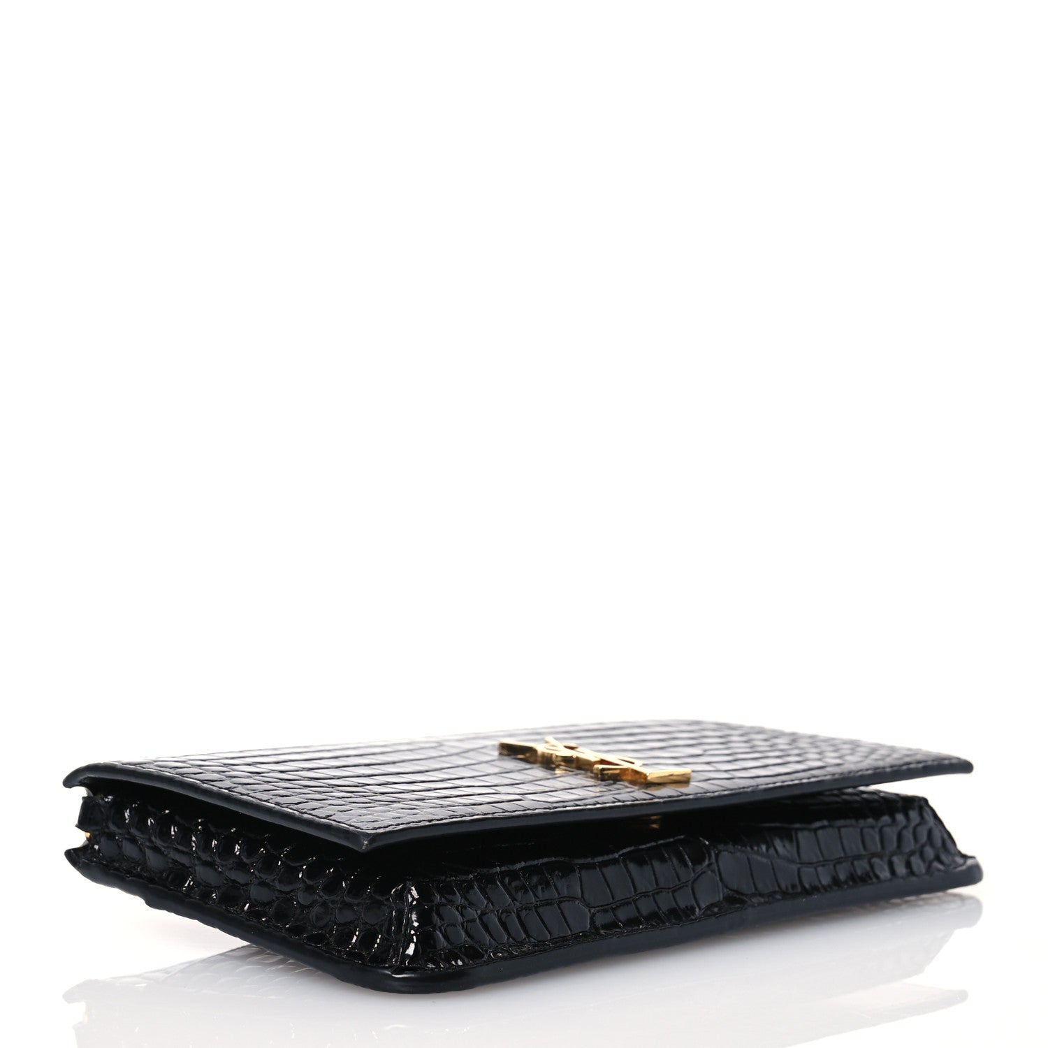 Saint Laurent Crocodile Embossed Monogram Phone Holder Crossbody Black 4 of 14