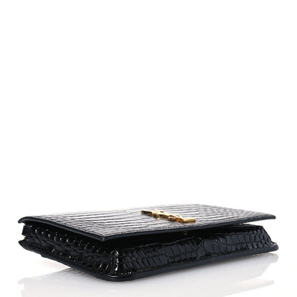 Saint Laurent Crocodile Embossed Monogram Phone Holder Crossbody Black 4 of 14