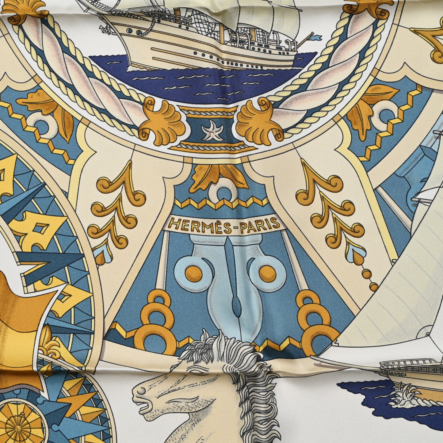 Silk L'Air Marin Scarf 90 Blue Gold