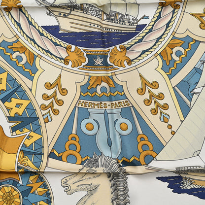 Hermes Silk L'Air Marin Scarf 90 Blue Gold 2 of 5