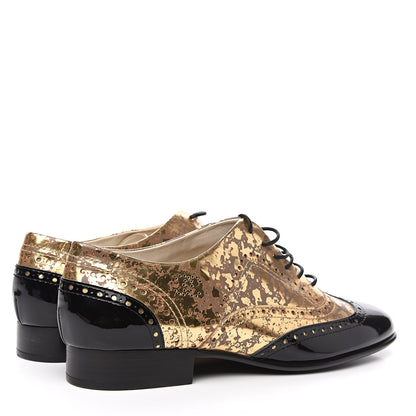 Chanel Fantasy Patent Calfskin Lace Up Oxfords 41 Gold Black 4 of 7