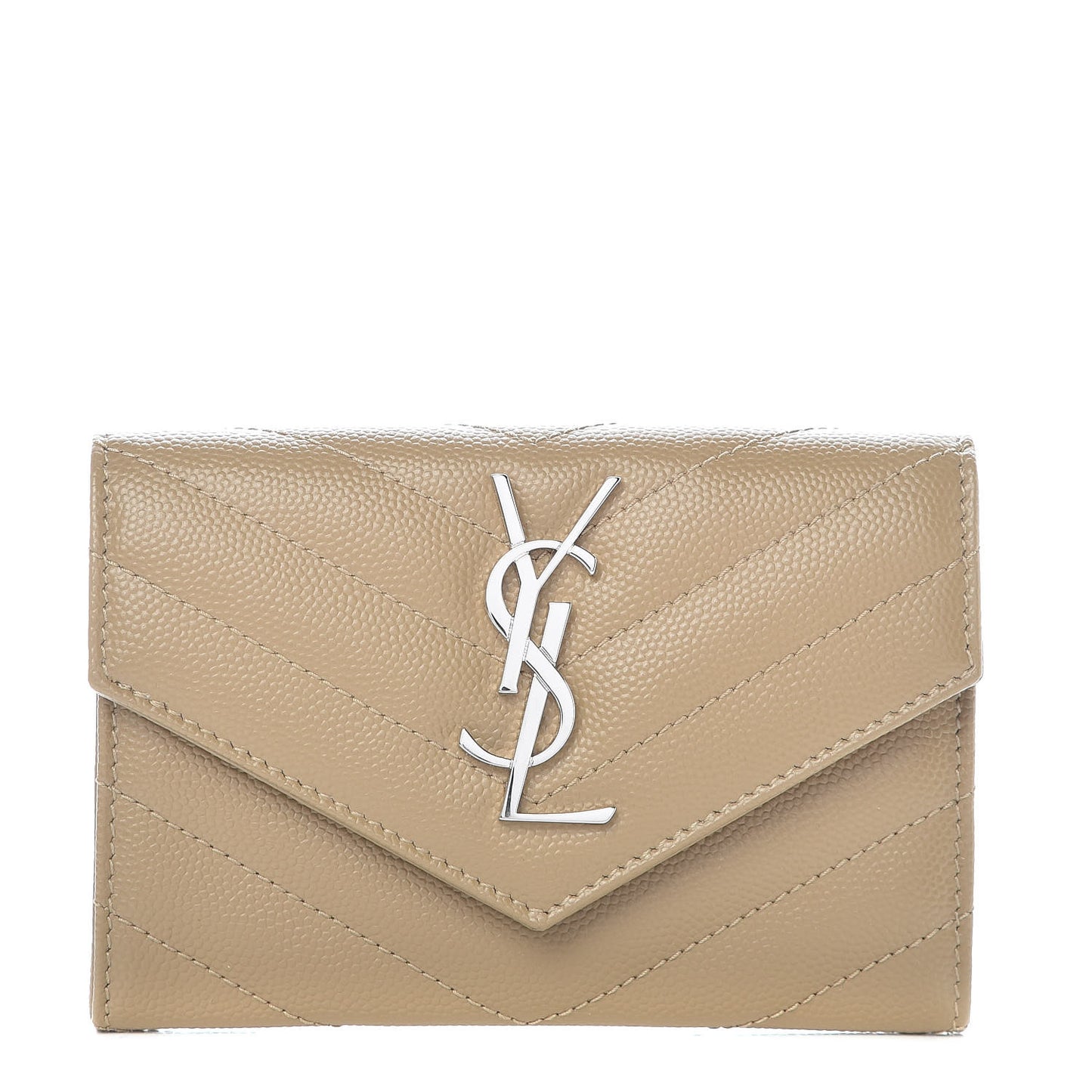 Grain De Poudre Matelasse Chevron Small Monogram Envelope Wallet Dark Beige