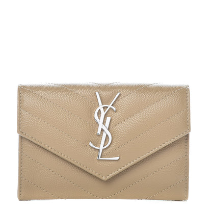 Saint Laurent Grain De Poudre Matelasse Chevron Small Monogram Envelope Wallet Dark Beige 1 of 11