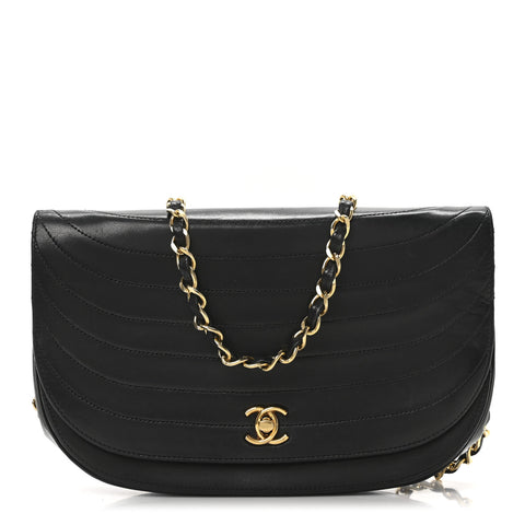 Lambskin Horizontal Quilted Small Single Flap Black