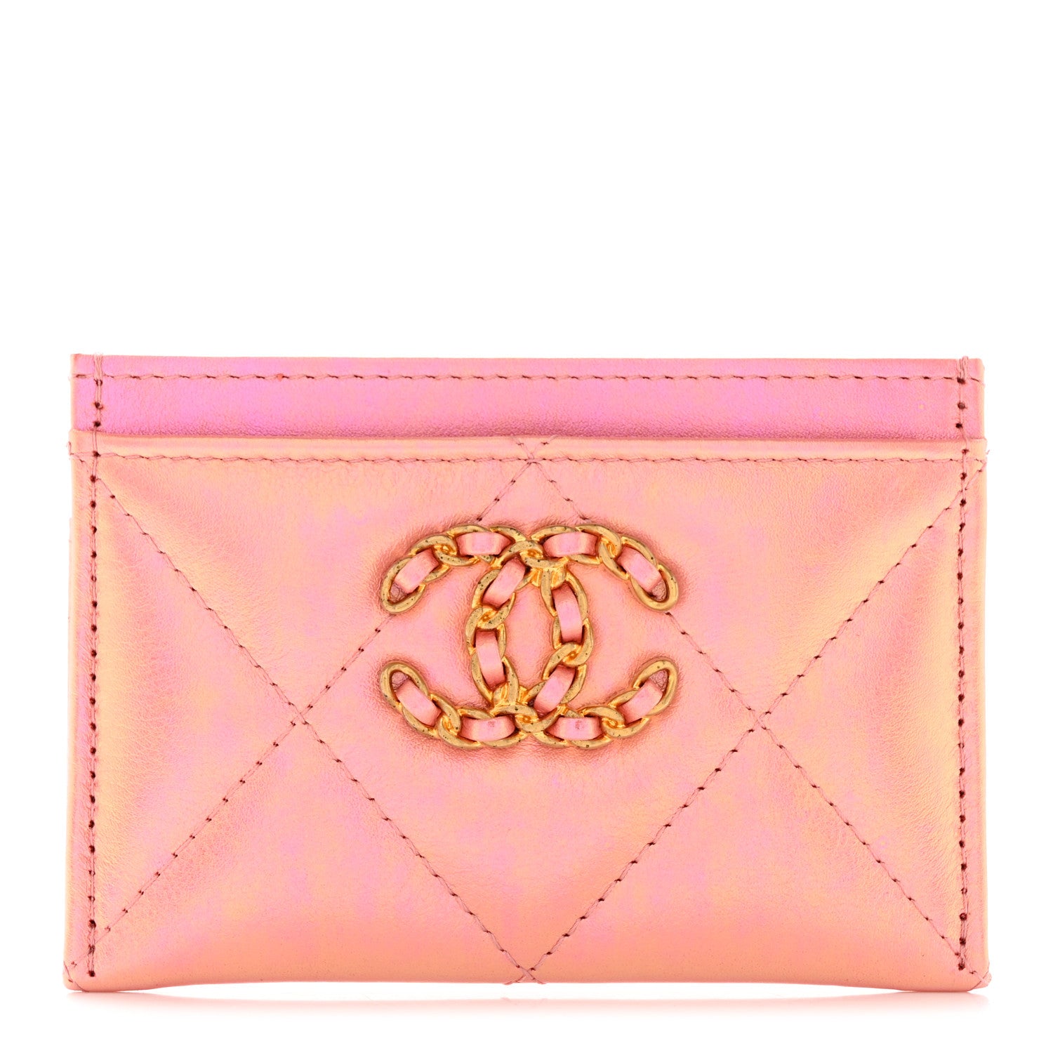 Chanel Iridescent Calfskin Quilted Chanel 19 Card Holder Pink 1 of 9