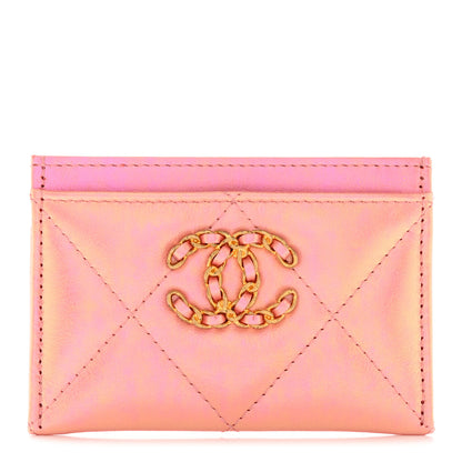Chanel Iridescent Calfskin Quilted Chanel 19 Card Holder Pink 1 of 9