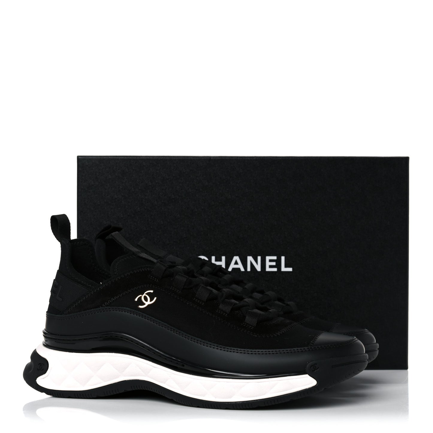 Velvet Calfskin Mixed Fibers CC Sneakers 42 Black