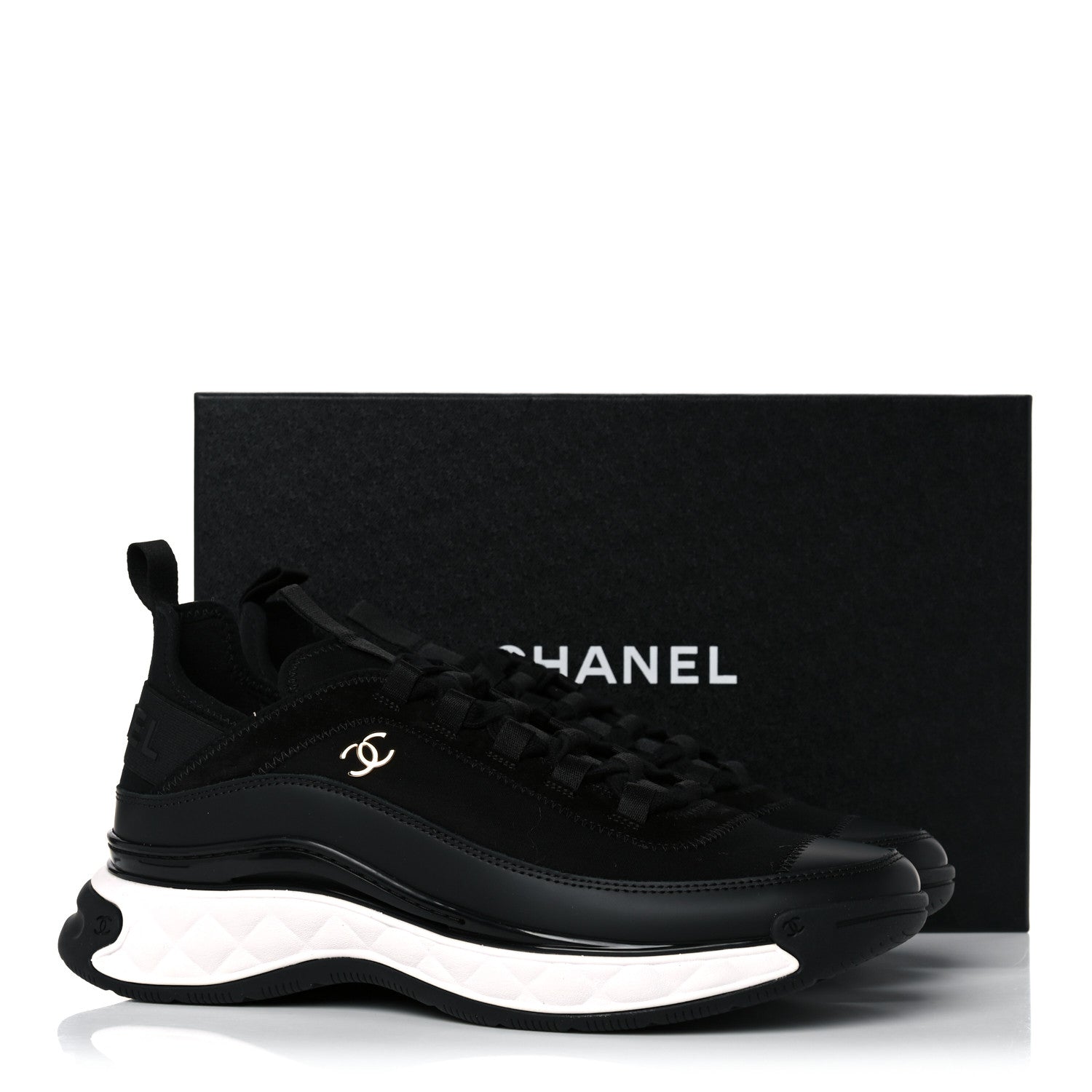 Chanel Velvet Calfskin Mixed Fibers CC Sneakers 42 Black 9 of 9