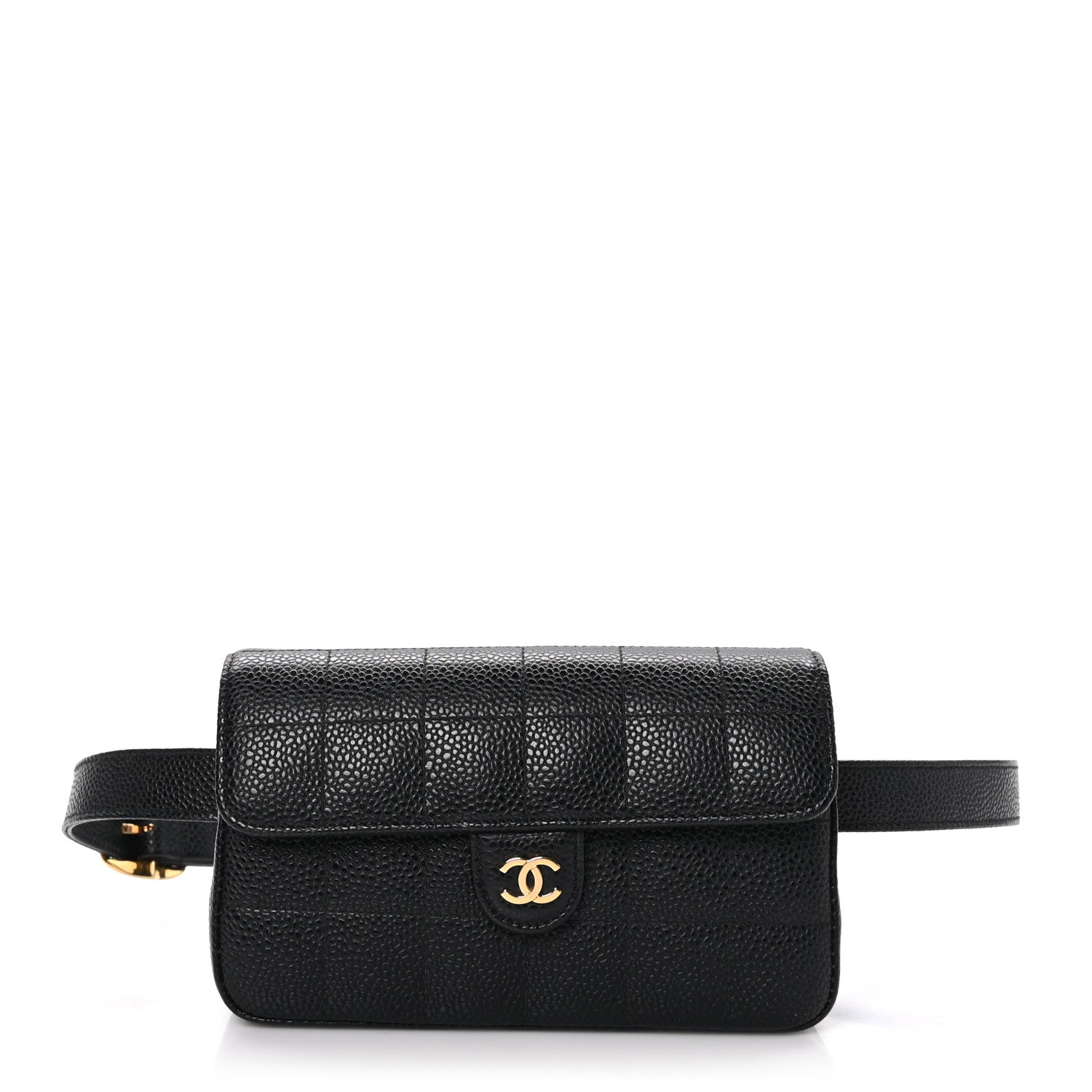 Chanel Caviar Chocolate Bar Quilted Flap Waist Belt Bag 90 36 75 30 Black 1 of 10