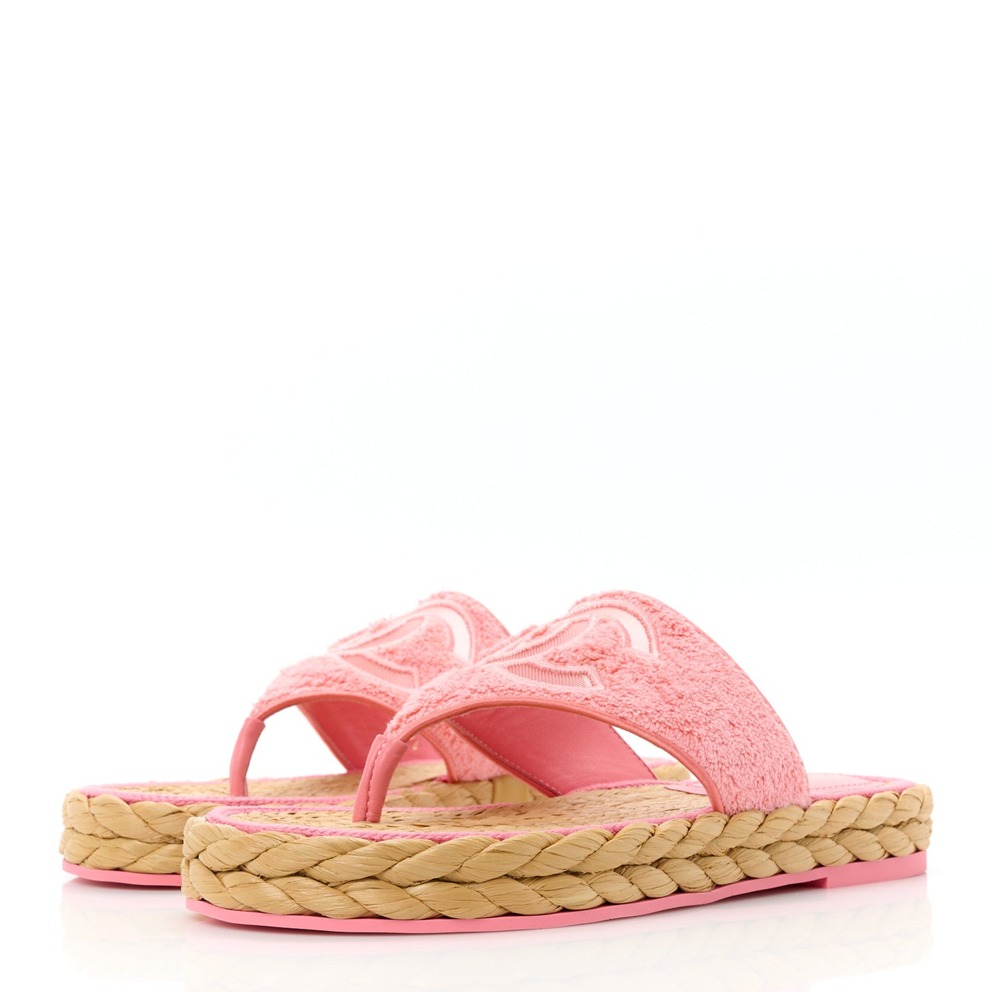 Terry Cloth Raffia CC Logo Thong Sandals 39.5 Pink