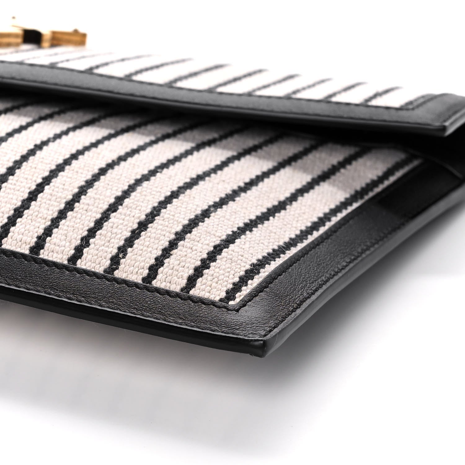 Saint Laurent Canvas Striped Uptown Pouch Beige Black 9 of 9
