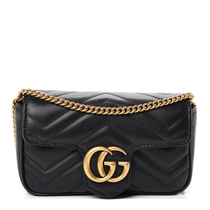 Gucci Calfskin Matelasse Super Mini GG Marmont Shoulder Bag Black 1 of 11