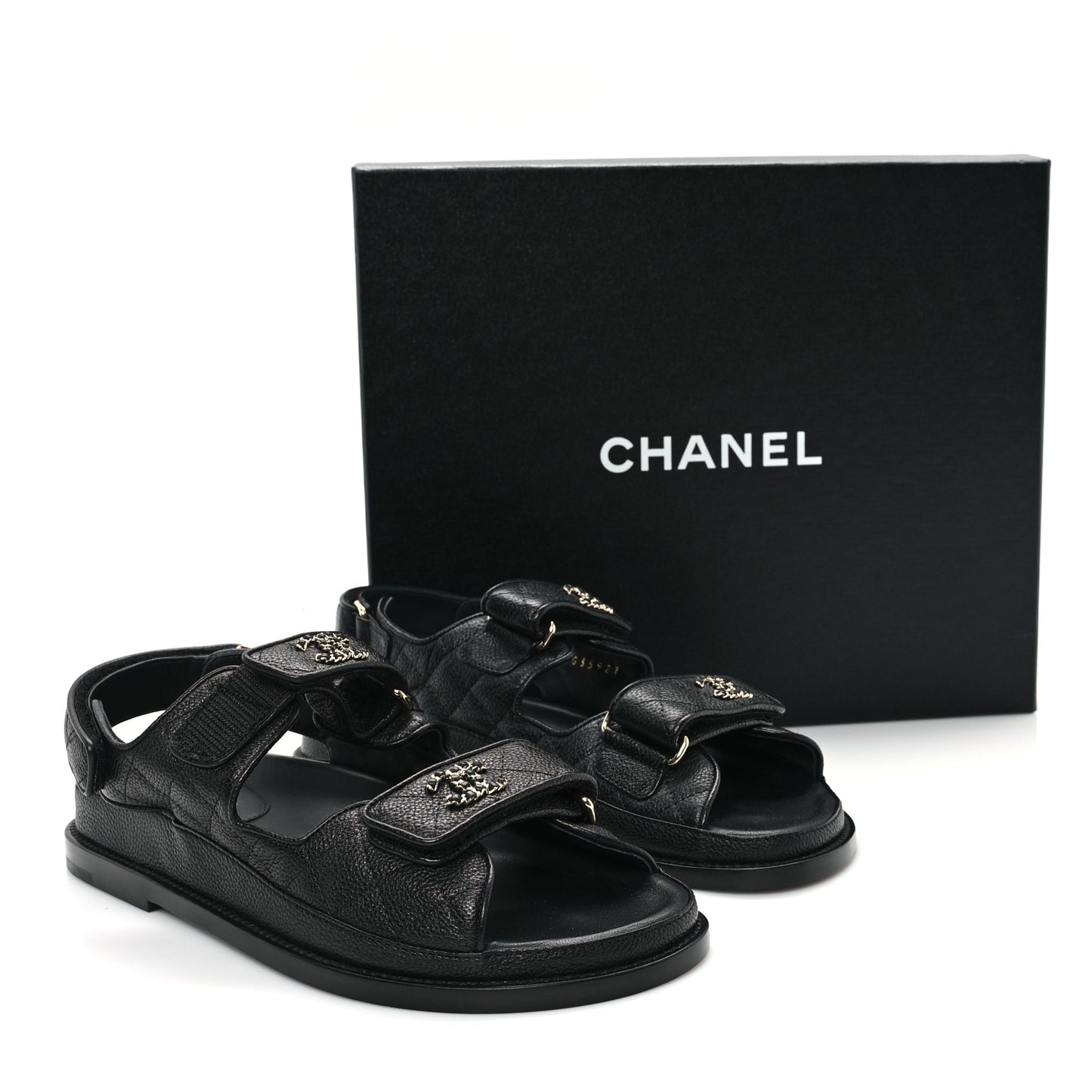 Grained Calfskin Velcro Dad Sandals 37 Black