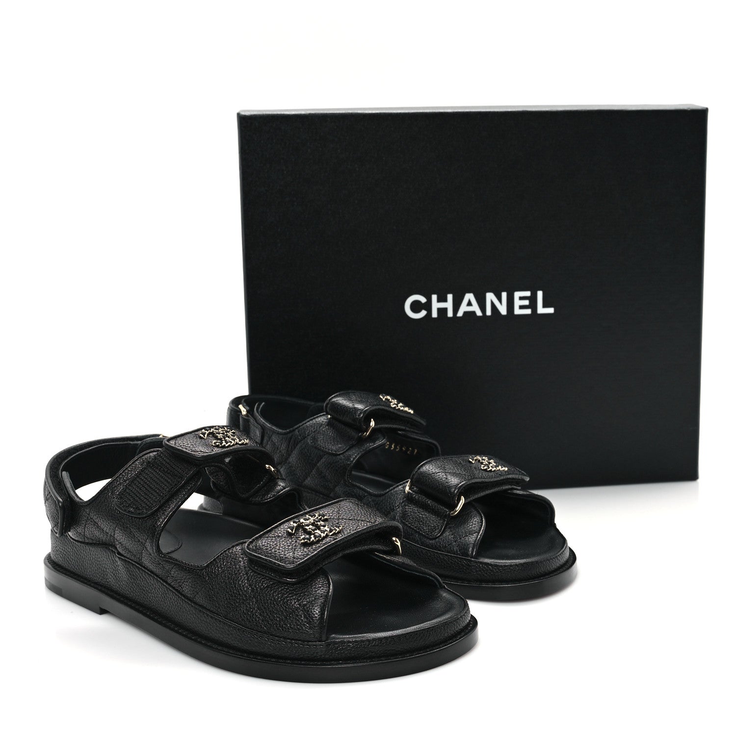 Chanel Grained Calfskin Velcro Dad Sandals 37 Black 10 of 10