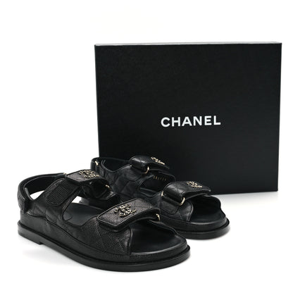 Chanel Grained Calfskin Velcro Dad Sandals 37 Black 10 of 10