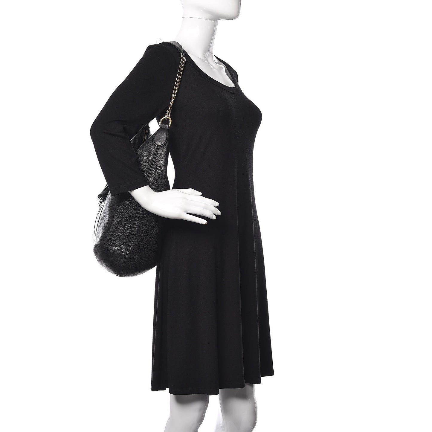 Pebbled Calfskin Medium Soho Chain Hobo Black