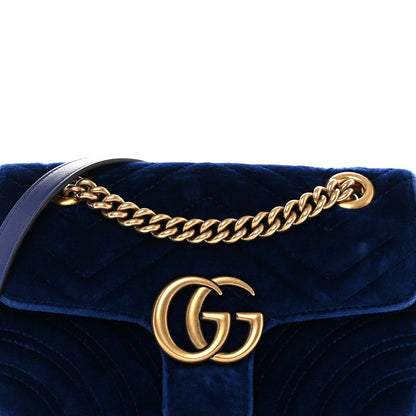 Gucci Velvet Matelasse Mini GG Marmont Shoulder Bag Cobalt Blue 5 of 10