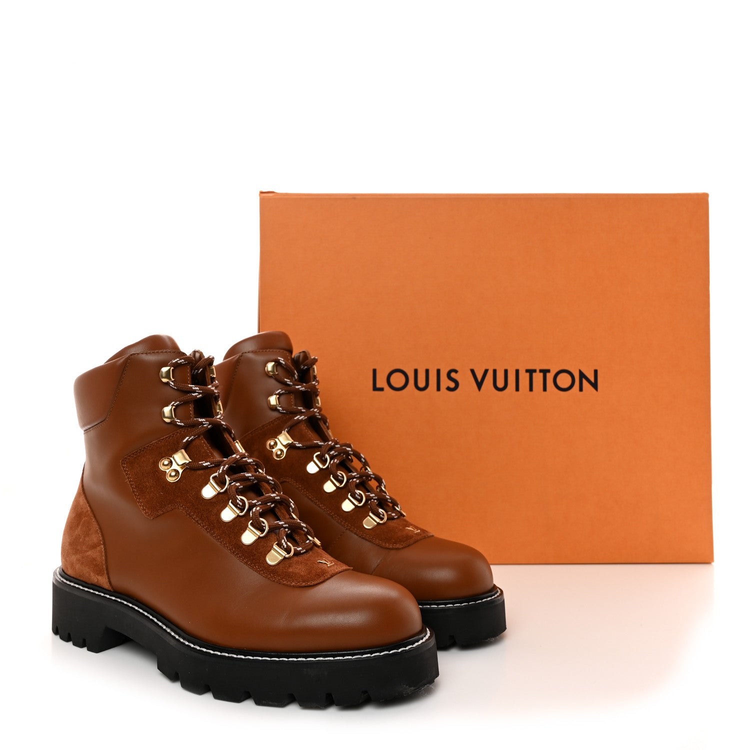 ルイヴィトン　ロングブーツ　ロゴ　LV レザー　キャメル　1867 Louis Vuitton Calfskin Territory Flat Ranger Boots 40 Cognac